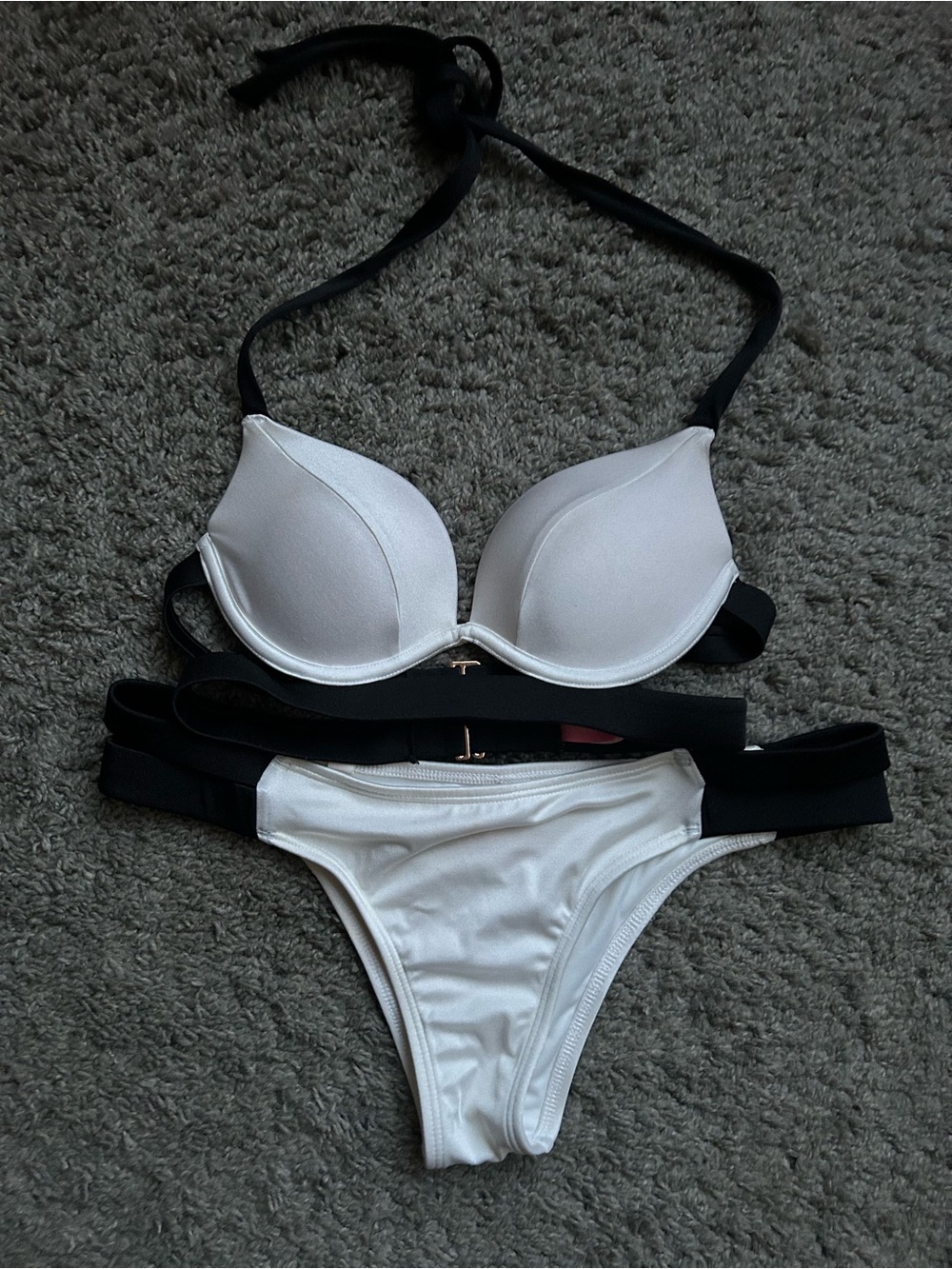 Victoria's Secret White Bikini Set with Black Straps